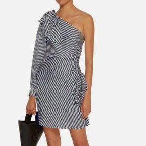 NWOT Zimmerman Silk Blend Maples Bow One Shoulder Striped Mini Dress XS $795